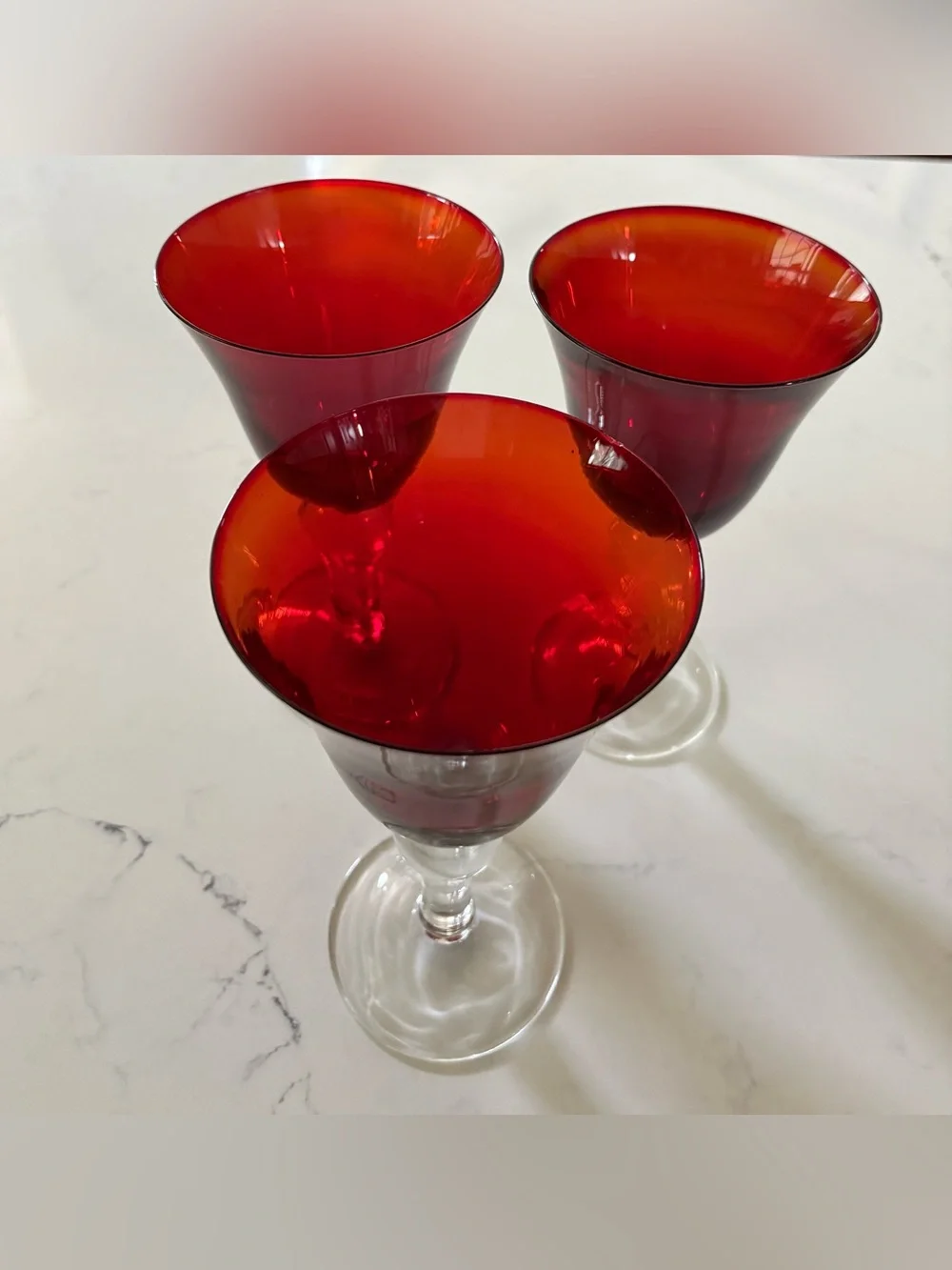 Red Stemmed Wine Glasses - Set of 3